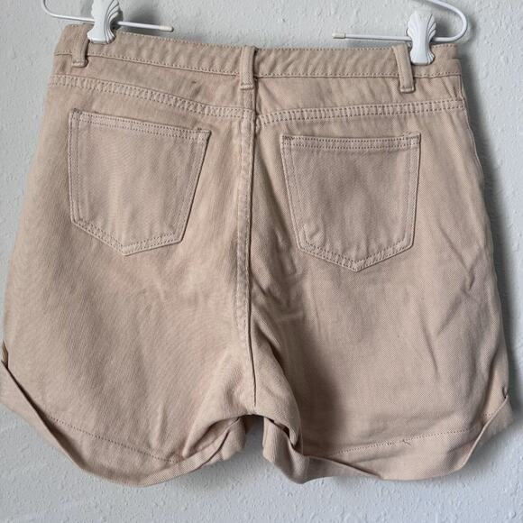 NWT size 6 Momokrom High Waisted Cuff Hem Beige Denim Shorts - Picture 2 of 4